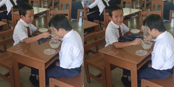 Baiknya Dik.. Video 8 Saat Menjentikkan Hati, Murid Ini Dipuji Suap Kawan Istimewa Makan
